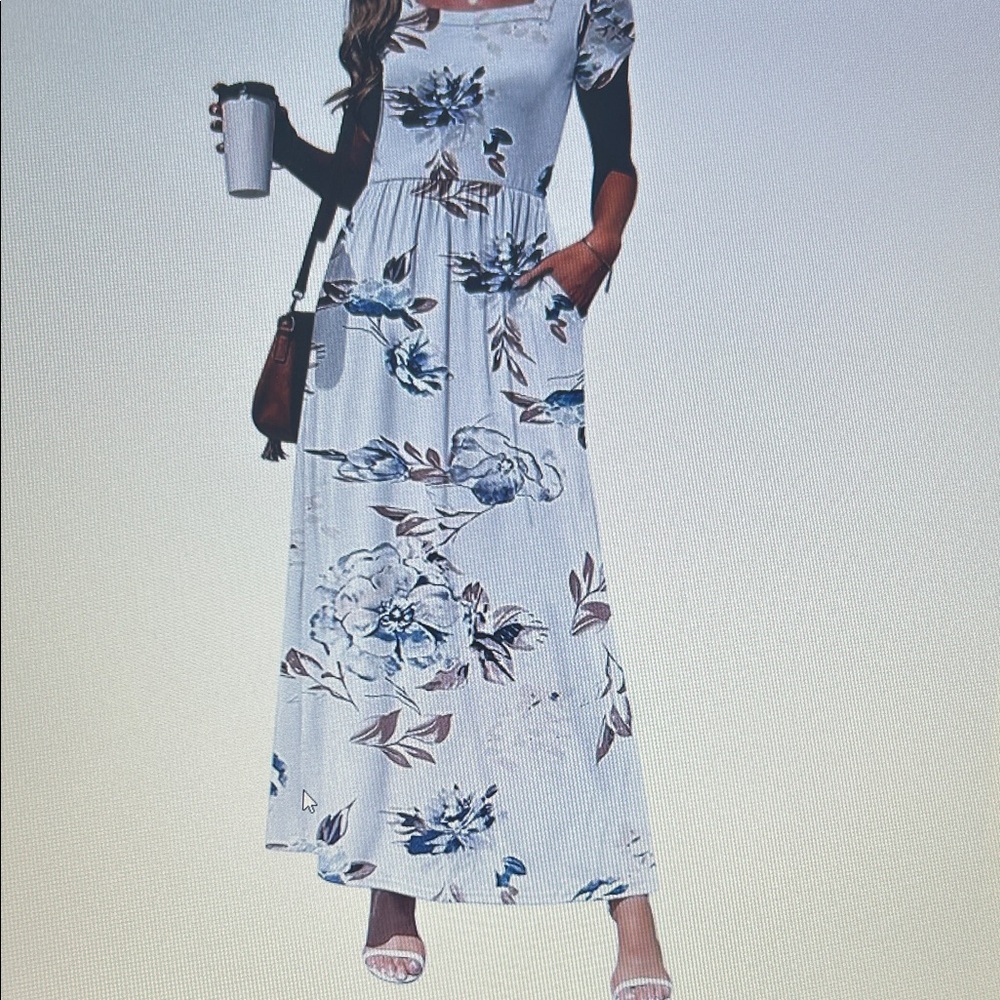 Elegant Floral Cream Maxi Dress with Pockets